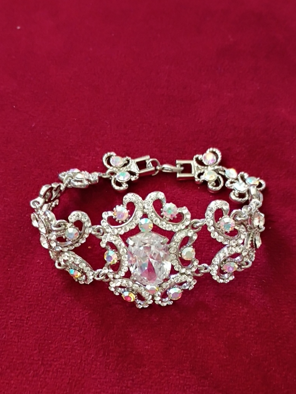 Silver-tone Crystal Statement Bracelet in Clear/AB Sparkle